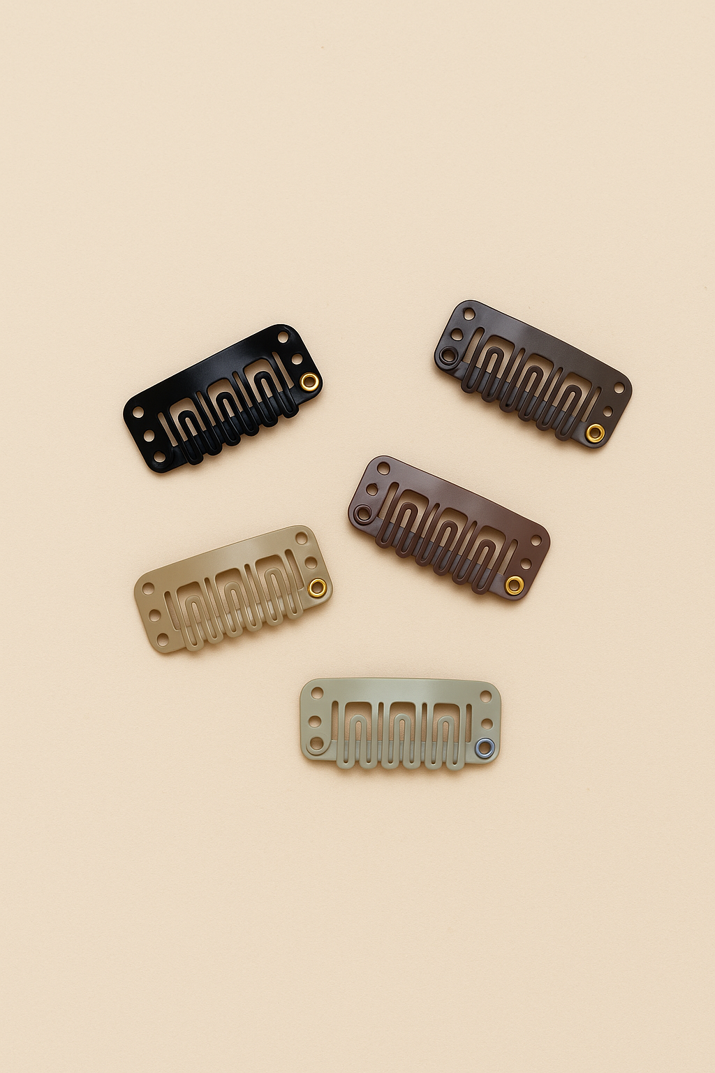 קליפסים לתוספות שיער בצבעי שחור, חום כהה, חום בהיר, שטני ובלונדיני