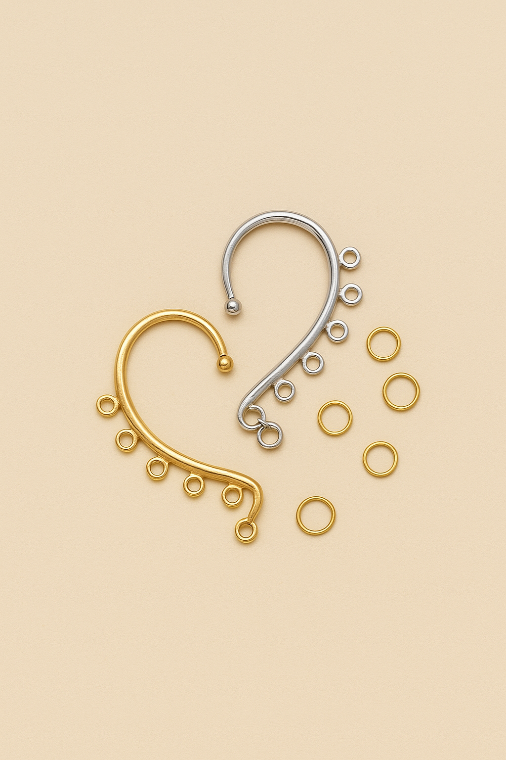 תכשיטי אוזן בצורת חצי לב, בצבעי זהב וכסף