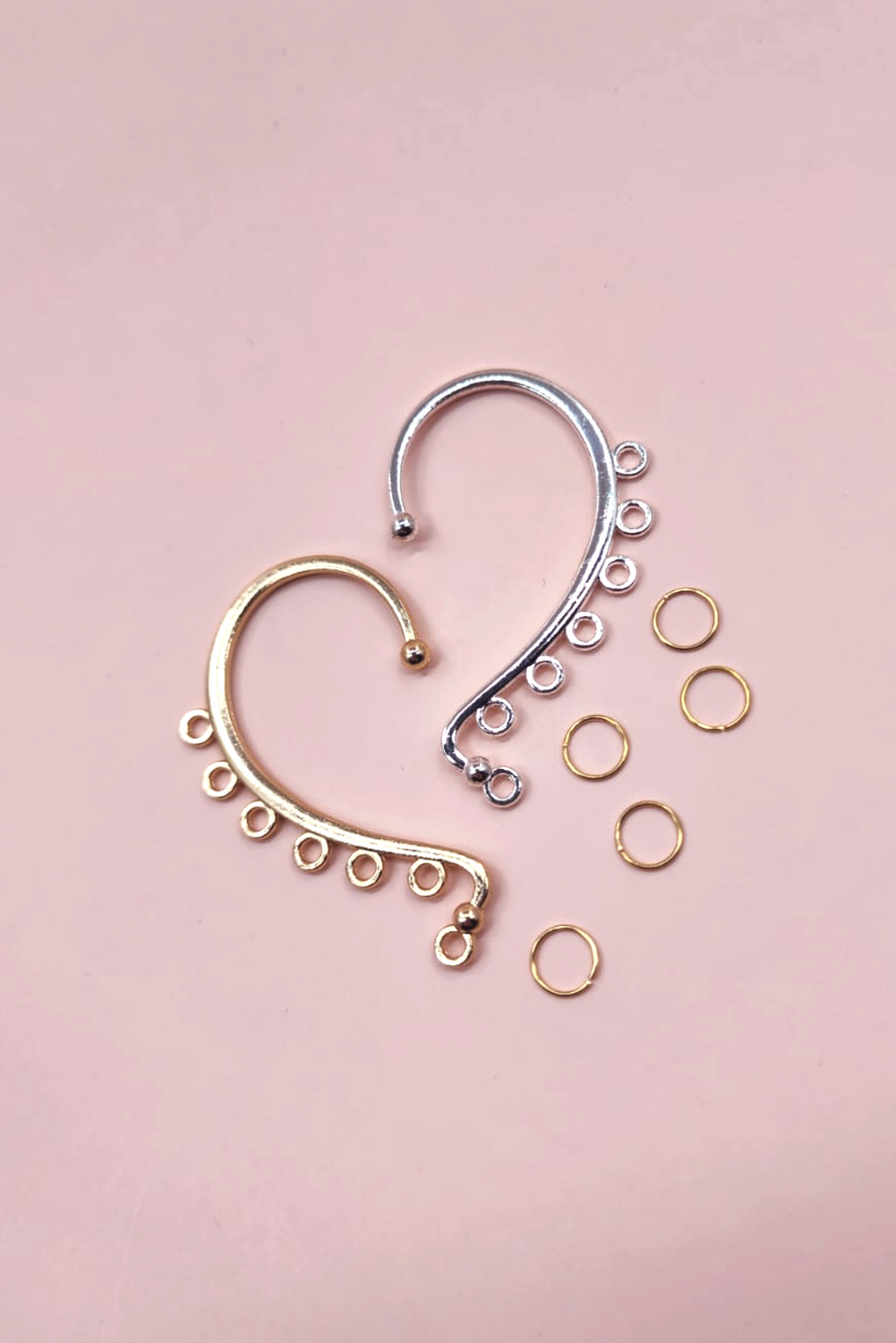 תכשיטי אוזן בצורת חצי לב, בצבעי זהב וכסף