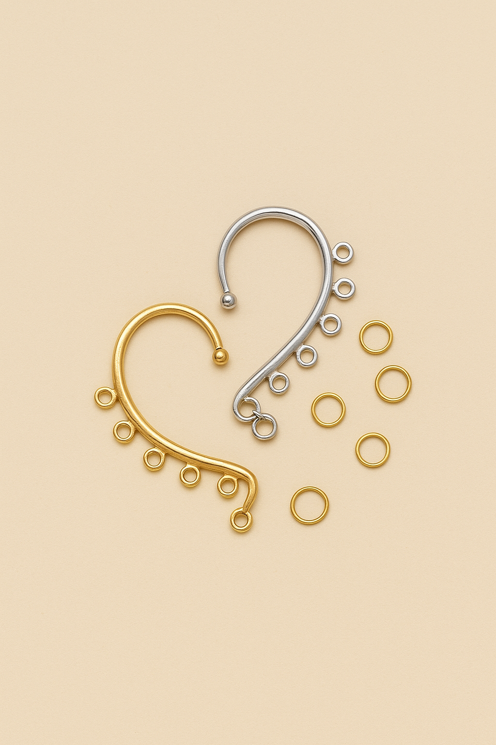 תכשיטי אוזן בצורת חצי לב, בצבעי זהב וכסף